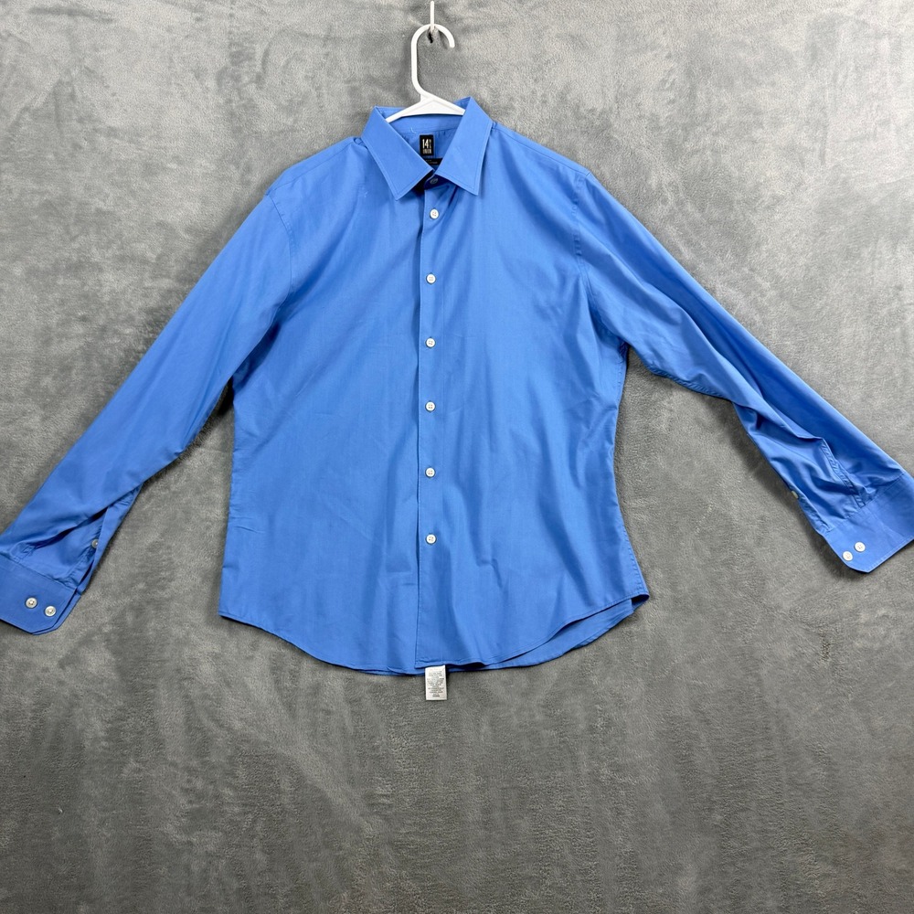 14th & Union Mens 15.5 32/33 Blue Dress Shirt Trim Fit Wrinkle Resistant Office